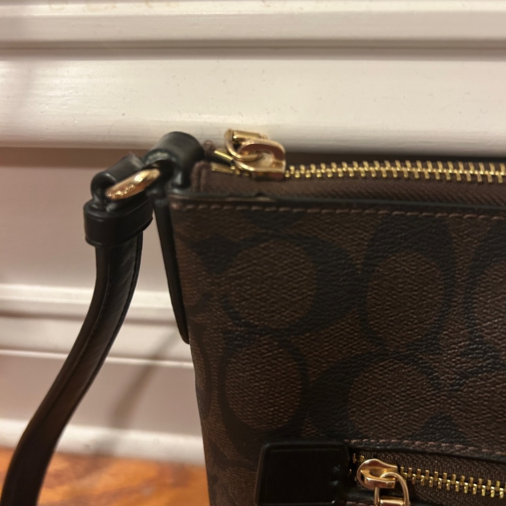 Coach Signature Brown Black Gold Accents Rowan File Shoulder Bag - Picture 3 of 10